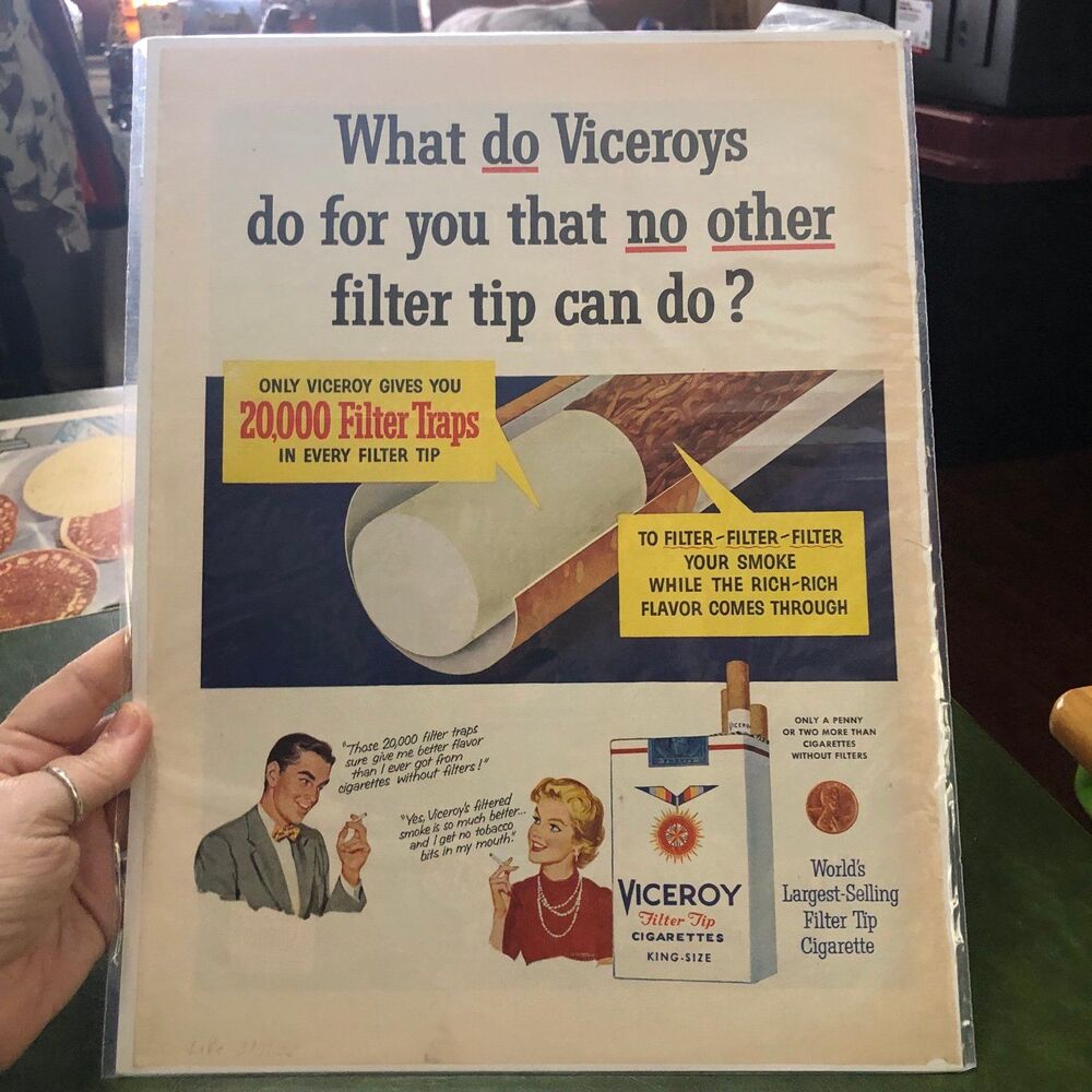 Vintage 50s Double ads: Viceroy Cigarettes & Linkwood Cufflinks by Swank